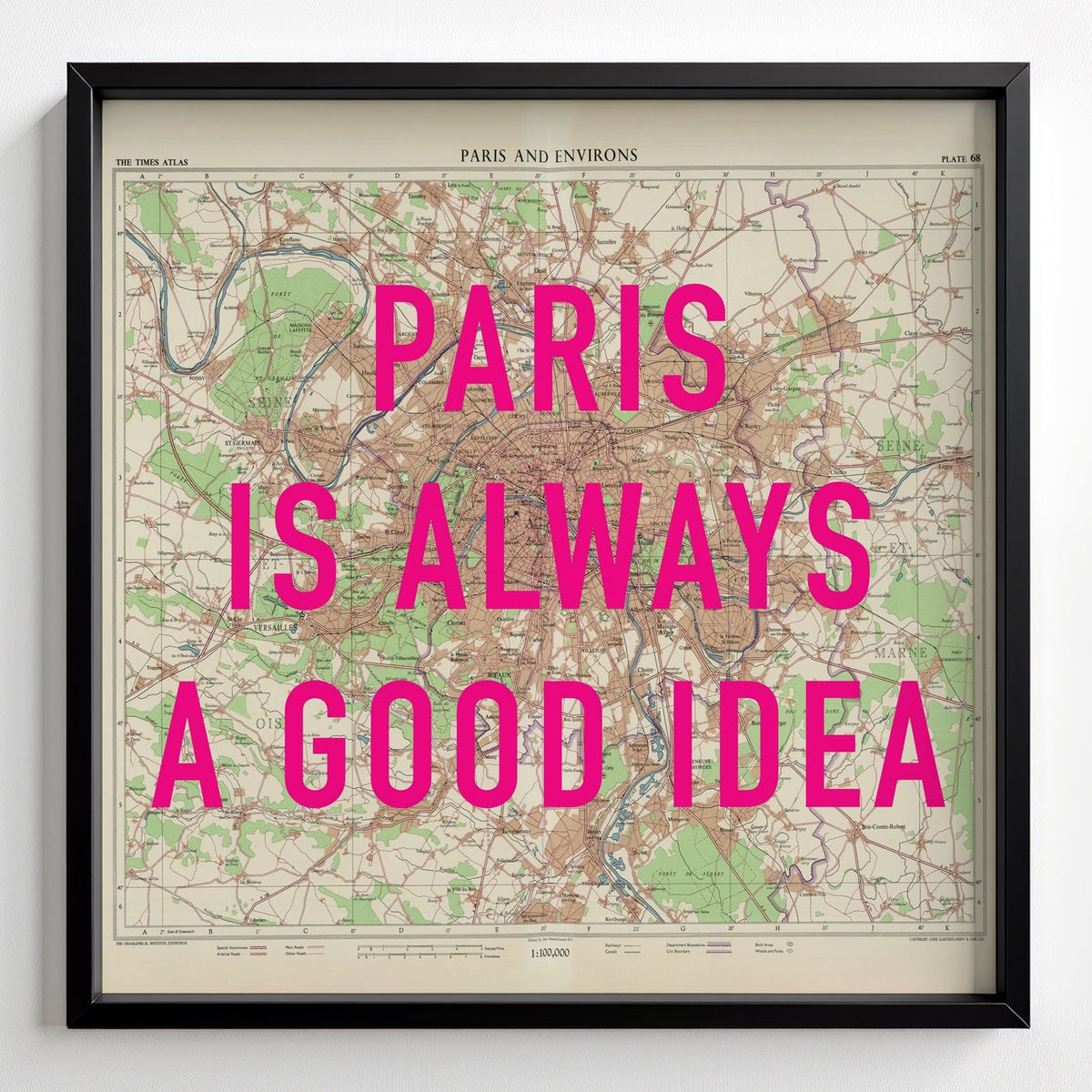 Paris Retro Pop Art Map Print - black frame mockup - Magic Posters
