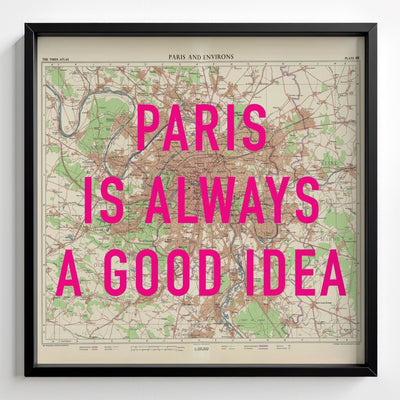 Paris Retro Pop Art Map Print - black frame mockup - Magic Posters