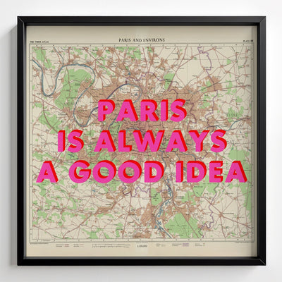 Paris Retro Pop Art Map Print - black frame mockup - Magic Posters
