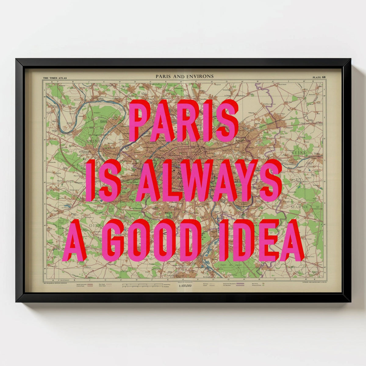 Paris Retro Pop Art Map Print - black frame mockup - Magic Posters