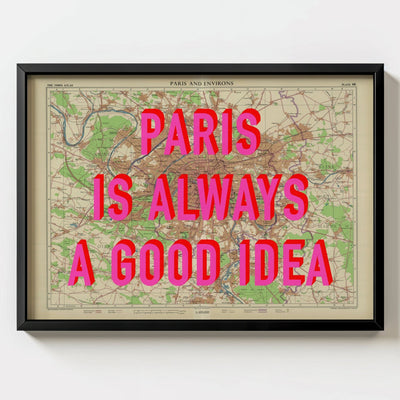 Paris Retro Pop Art Map Print - black frame mockup - Magic Posters