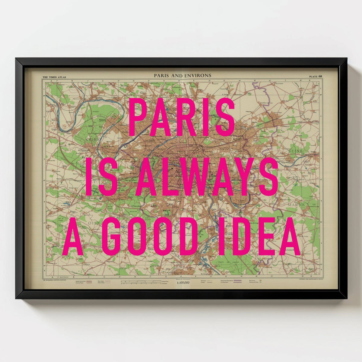 Paris Retro Pop Art Map Print - black frame mockup - Magic Posters