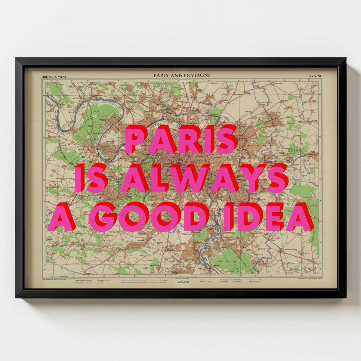 Paris Retro Pop Art Map Print - black frame mockup - Magic Posters