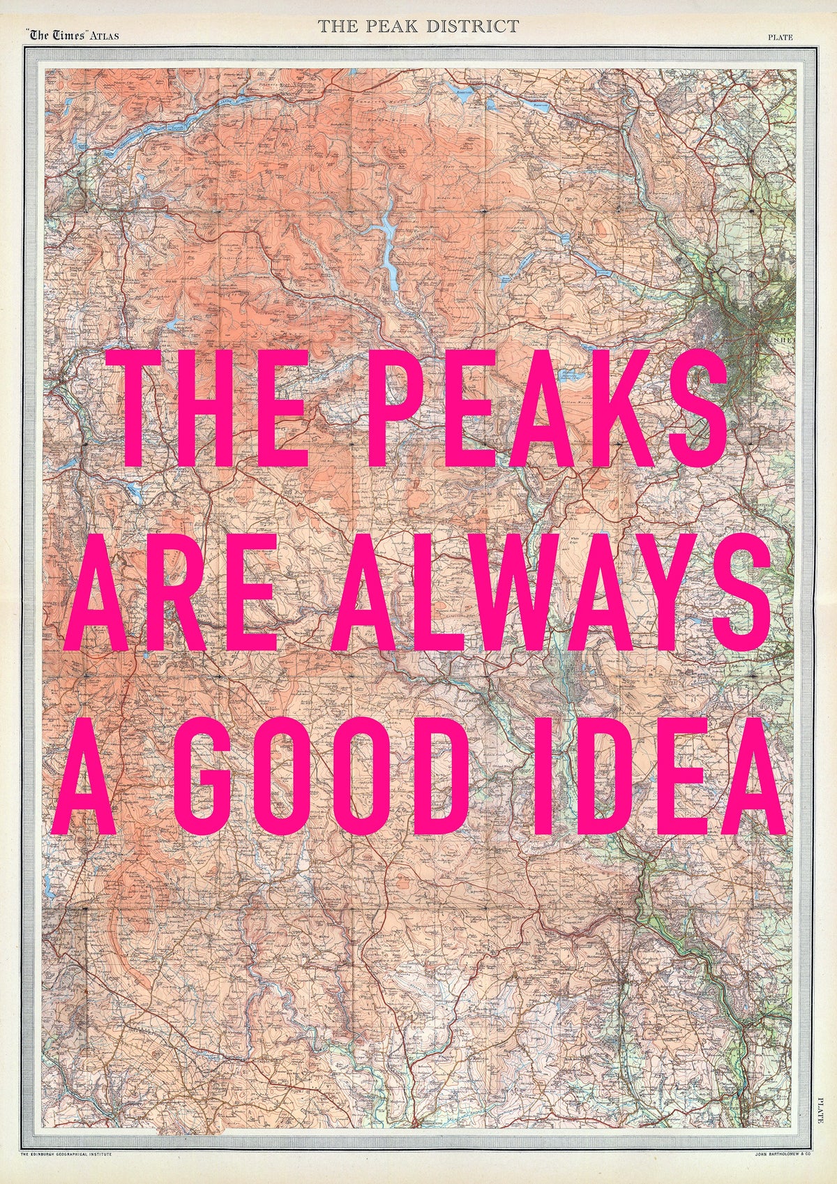 Peak District Retro Pop Art Map Print (portrait)