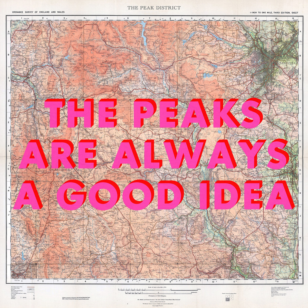Peak District Retro Pop Art Map Print (square)