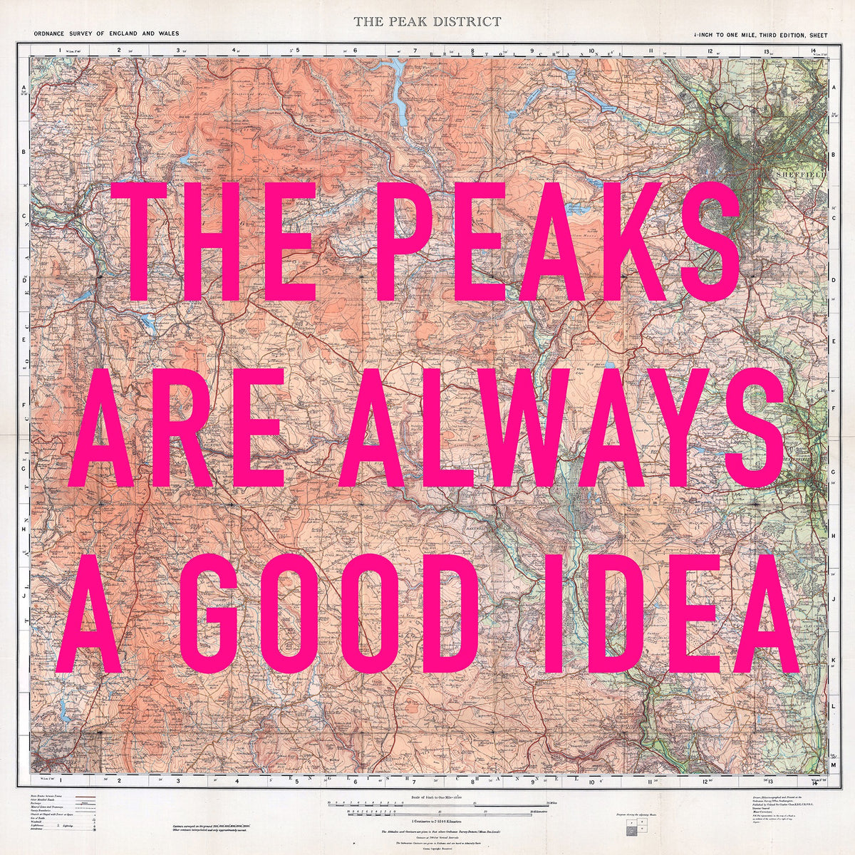 Peak District Retro Pop Art Map Print (square)