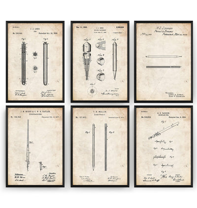 Pen And Pencil Set Of 6 Patent Prints - Magic Posters