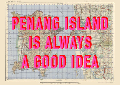 Penang Island Retro Pop Art Map Print (landscape) - Magic Posters