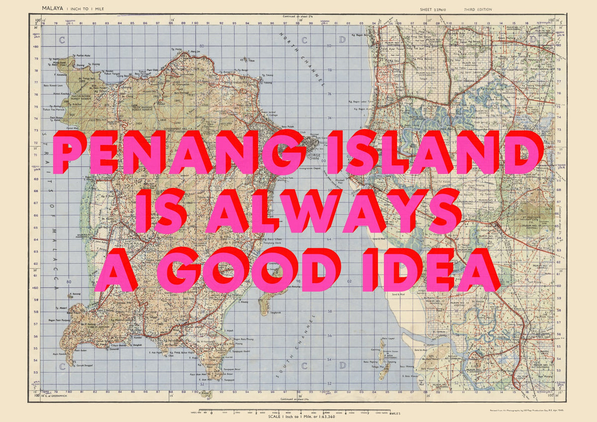 Penang Island Retro Pop Art Map Print (landscape) - Magic Posters
