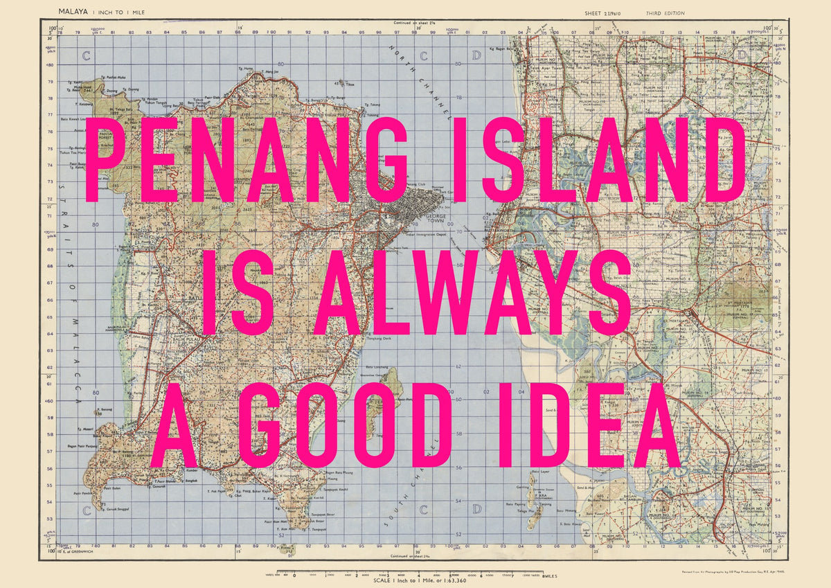 Penang Island Retro Pop Art Map Print (landscape) - Magic Posters