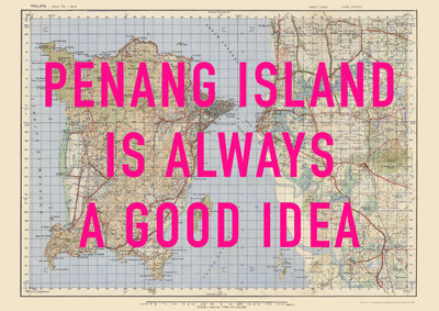 Penang Island Retro Pop Art Map Print (landscape) - Magic Posters
