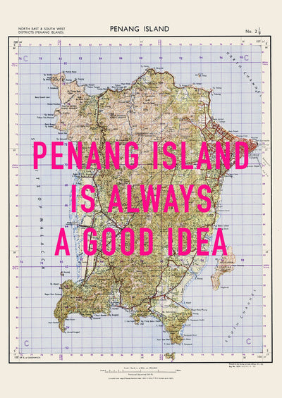 Penang Island Retro Pop Art Map Print (portrait) - Magic Posters