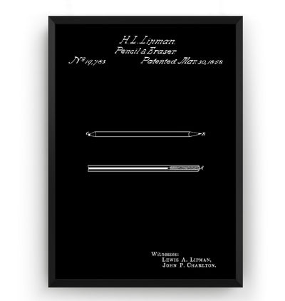 Pencil And Eraser 1858 Patent Print - Magic Posters