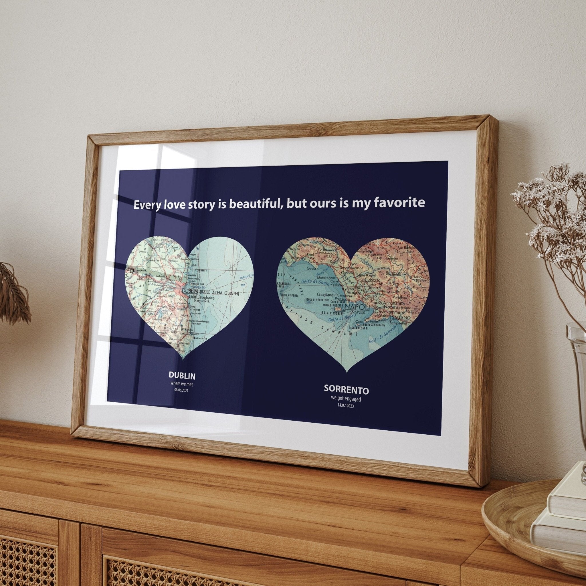 Heart Map Frame Personalised Heart Map Print, Custom Couples Gift - Magic Posters