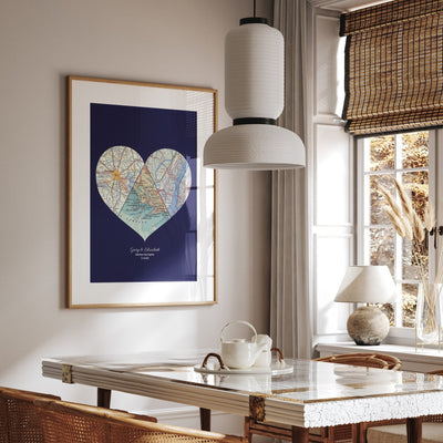 Personalised Heart Map Print Any 3 Locations (Navy) - Magic Posters