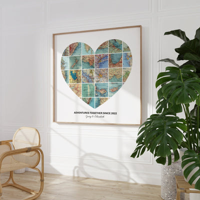 Personalised Travel Map Heart Print - Magic Posters
