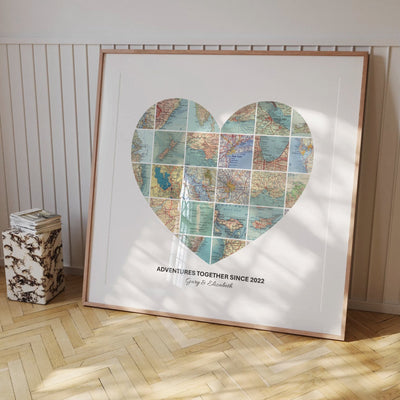 Personalised Travel Map Heart Print - Magic Posters