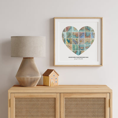 Personalised Travel Map Heart Print - Magic Posters