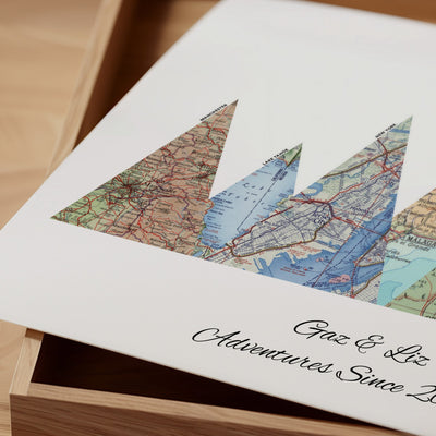 Personalised Travel Map Mountain Print - Magic Posters