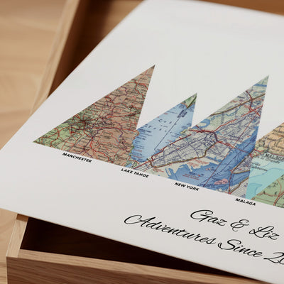 Personalised Travel Map Mountain Print - Magic Posters