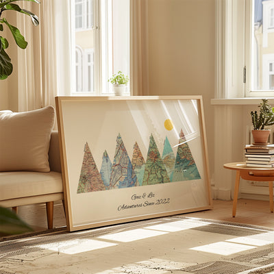 Personalised Travel Map Mountain Print - Magic Posters