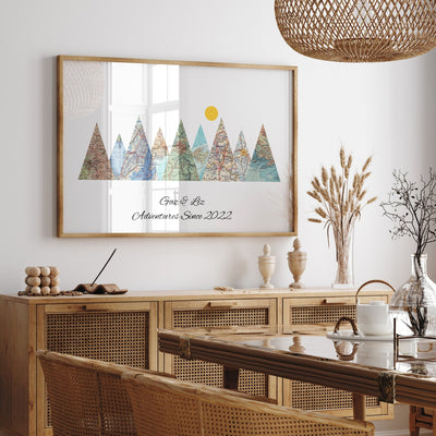Personalised Travel Map Mountain Print - Magic Posters