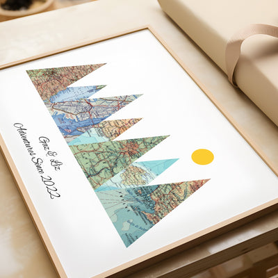 Personalised Travel Map Mountain Print - Magic Posters