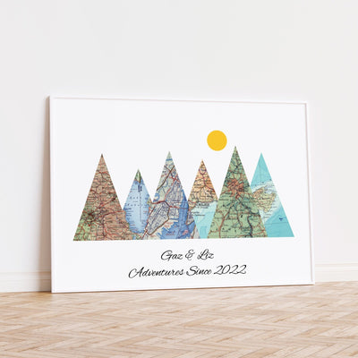 Personalised Travel Map Mountain Print - Magic Posters