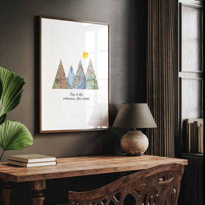 Personalised Travel Map Mountain Print - Portrait - Magic Posters
