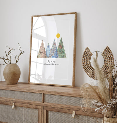 Personalised Travel Map Mountain Print - Portrait - Magic Posters