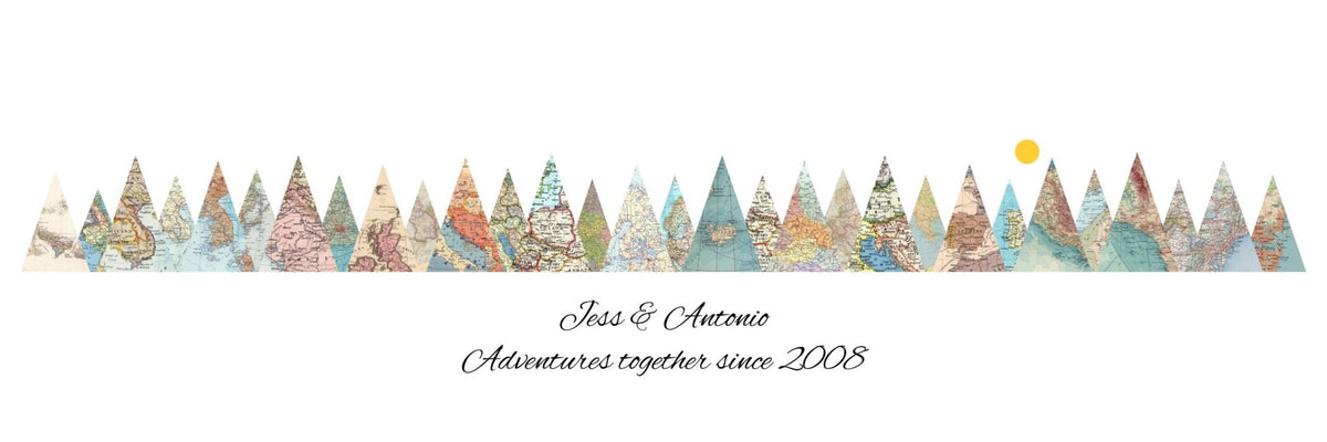 Personalised Travel Map Mountain Print 12x36 flat artwork