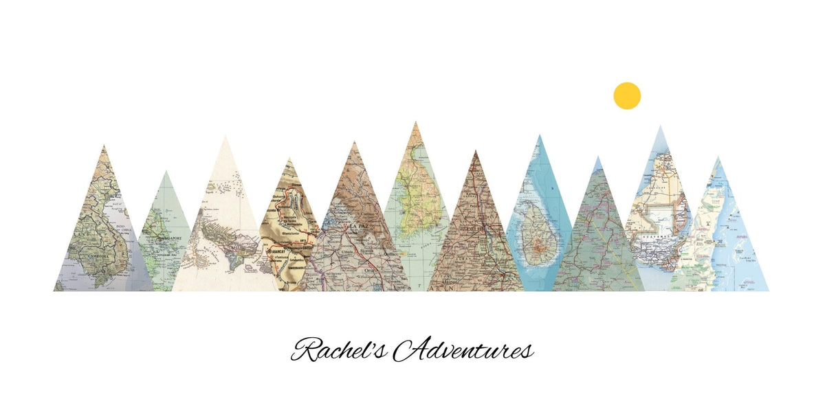 Personalised Travel Map Mountain Print 12x24 flat artwork