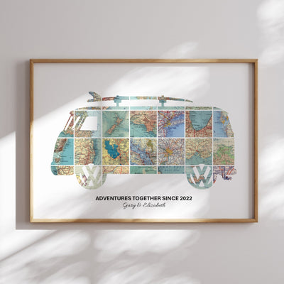 Personalised Travel Map Print (Camper Van) - Magic Posters