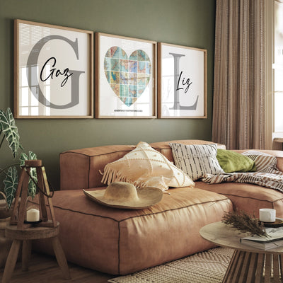 Personalised Travel Map Set Of 3 Prints (Heart) - Magic Posters