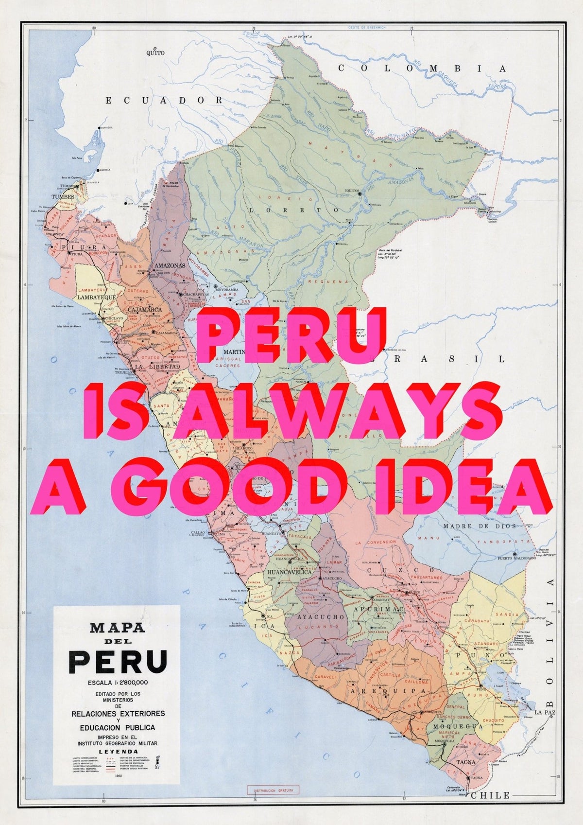 Peru Retro Pop Art Map Print (portrait)