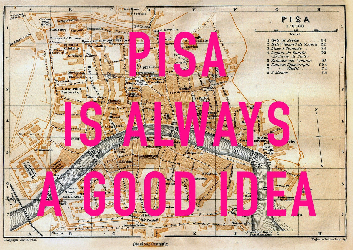 Pisa Retro Pop Art Map Print (landscape)