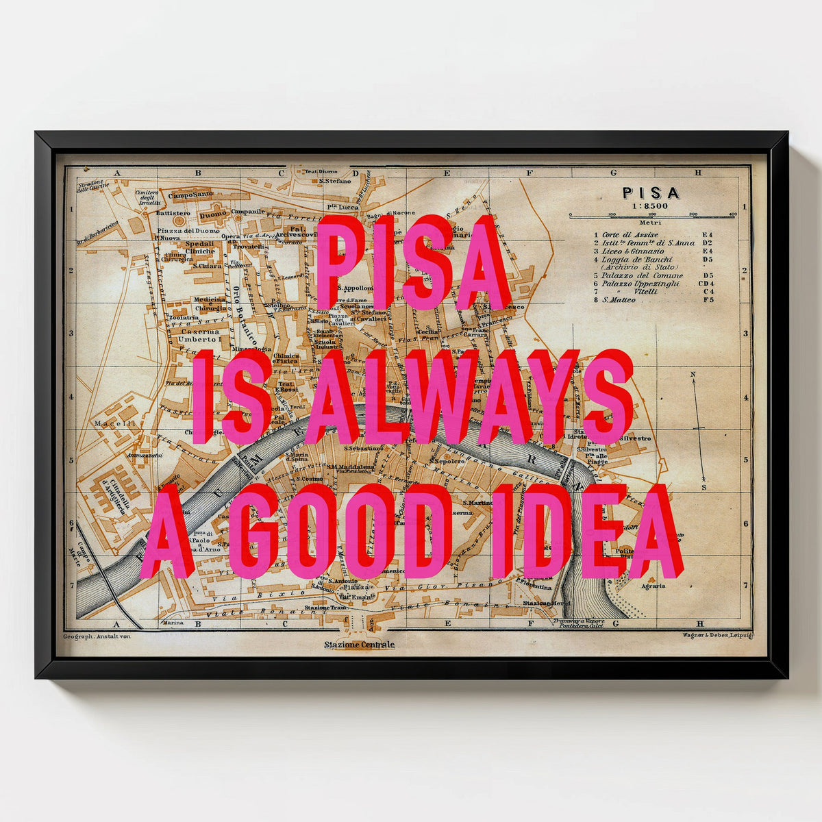 Pisa Retro Pop Art Map Print (landscape) - Magic Posters