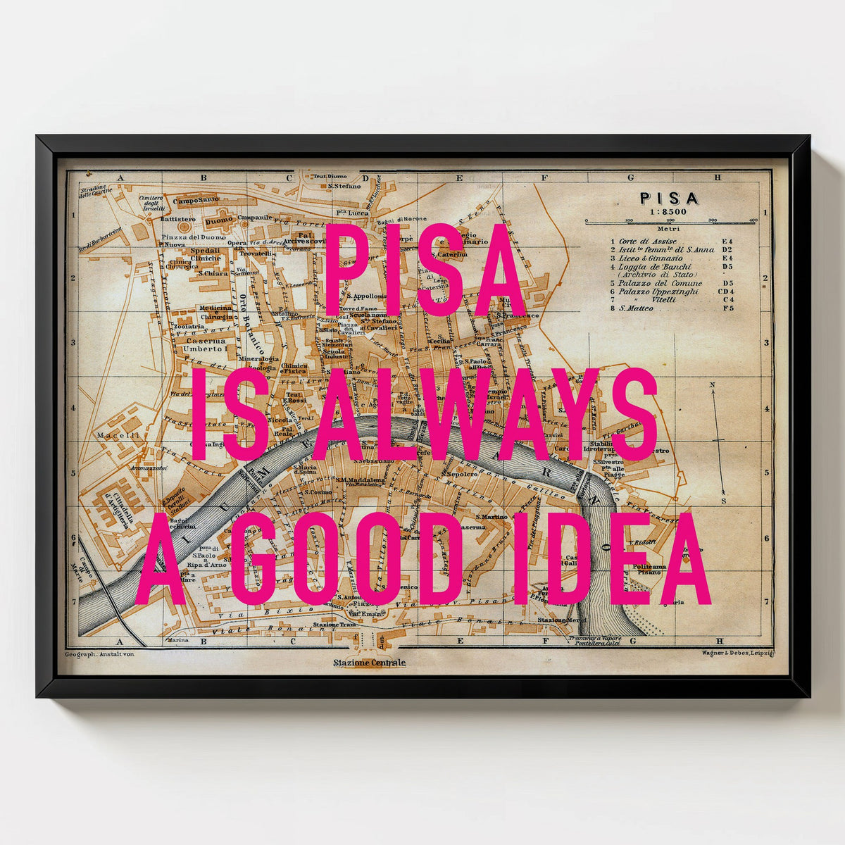 Pisa Retro Pop Art Map Print (landscape) - Magic Posters