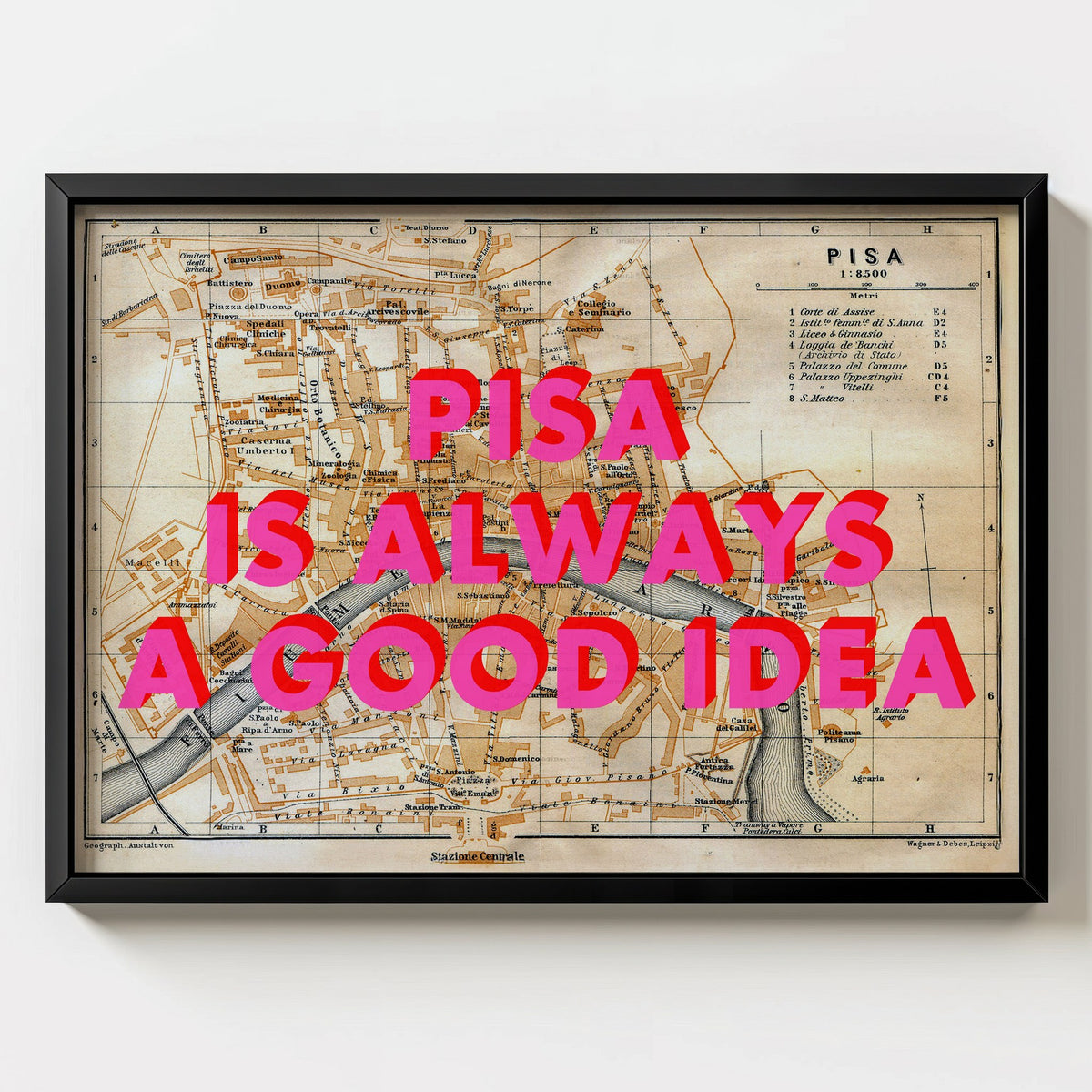 Pisa Retro Pop Art Map Print (landscape) - Magic Posters