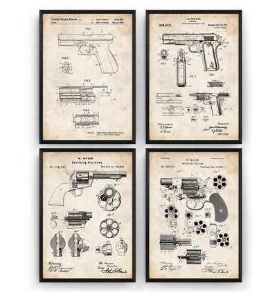 Pistol Gun Set Of 4 Patent Prints - Magic Posters
