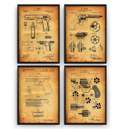 Pistol Gun Set Of 4 Patent Prints - Magic Posters
