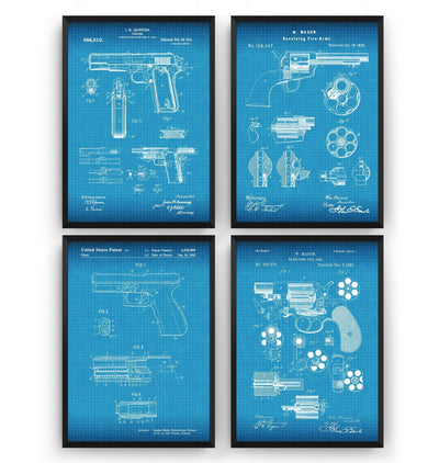 Pistol Gun Set Of 4 Patent Prints - Magic Posters