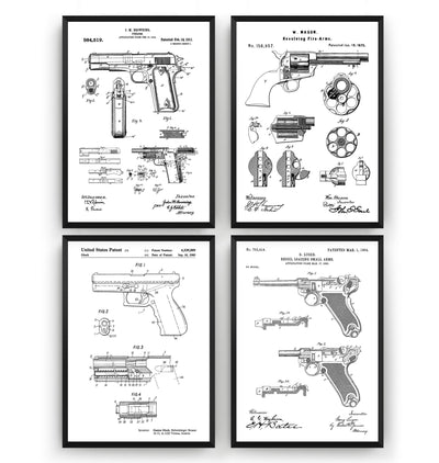 Pistol Set Of 4 Patent Prints - Magic Posters