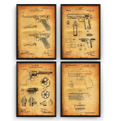 Pistol Set Of 4 Patent Prints - Magic Posters
