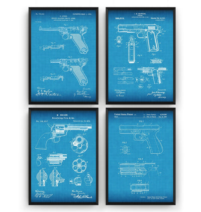 Pistol Set Of 4 Patent Prints - Magic Posters