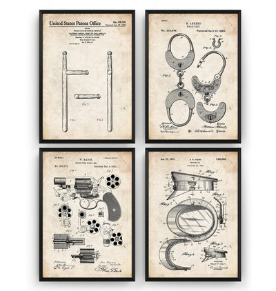 Police Set Of 4 Patent Prints - Magic Posters
