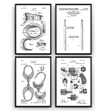 Police Set Of 4 Patent Prints - Magic Posters