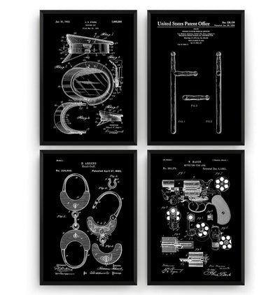 Police Set Of 4 Patent Prints - Magic Posters