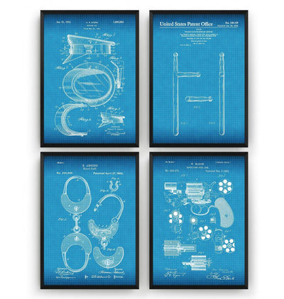 Police Set Of 4 Patent Prints - Magic Posters