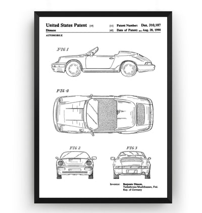 Porsche 911 Convertible 1990 Patent Print - Magic Posters